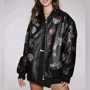 Sanrio Hello kitty faux leather rhinestone bomber jacket nwot